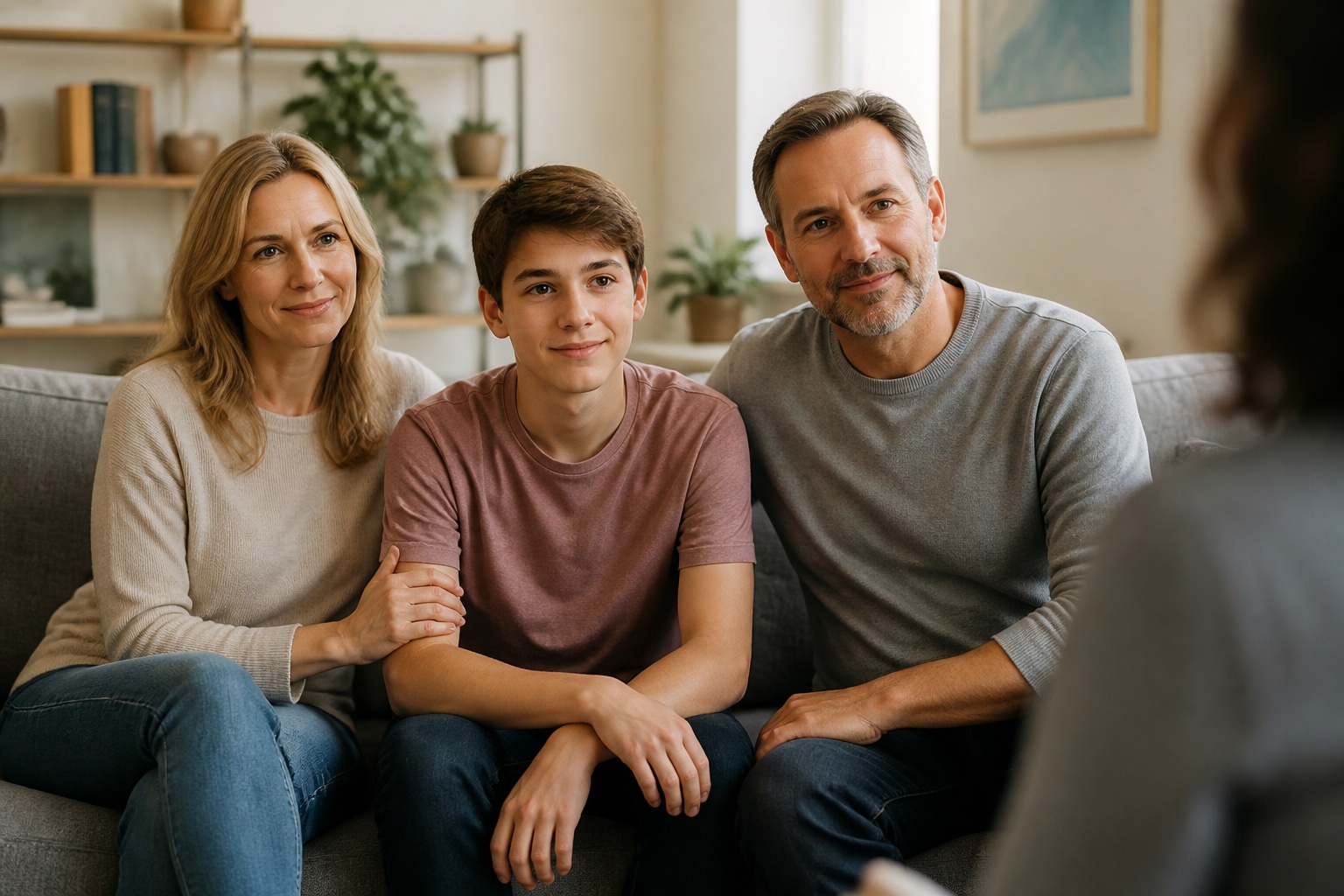 Family sitting together during a supportive therapy session