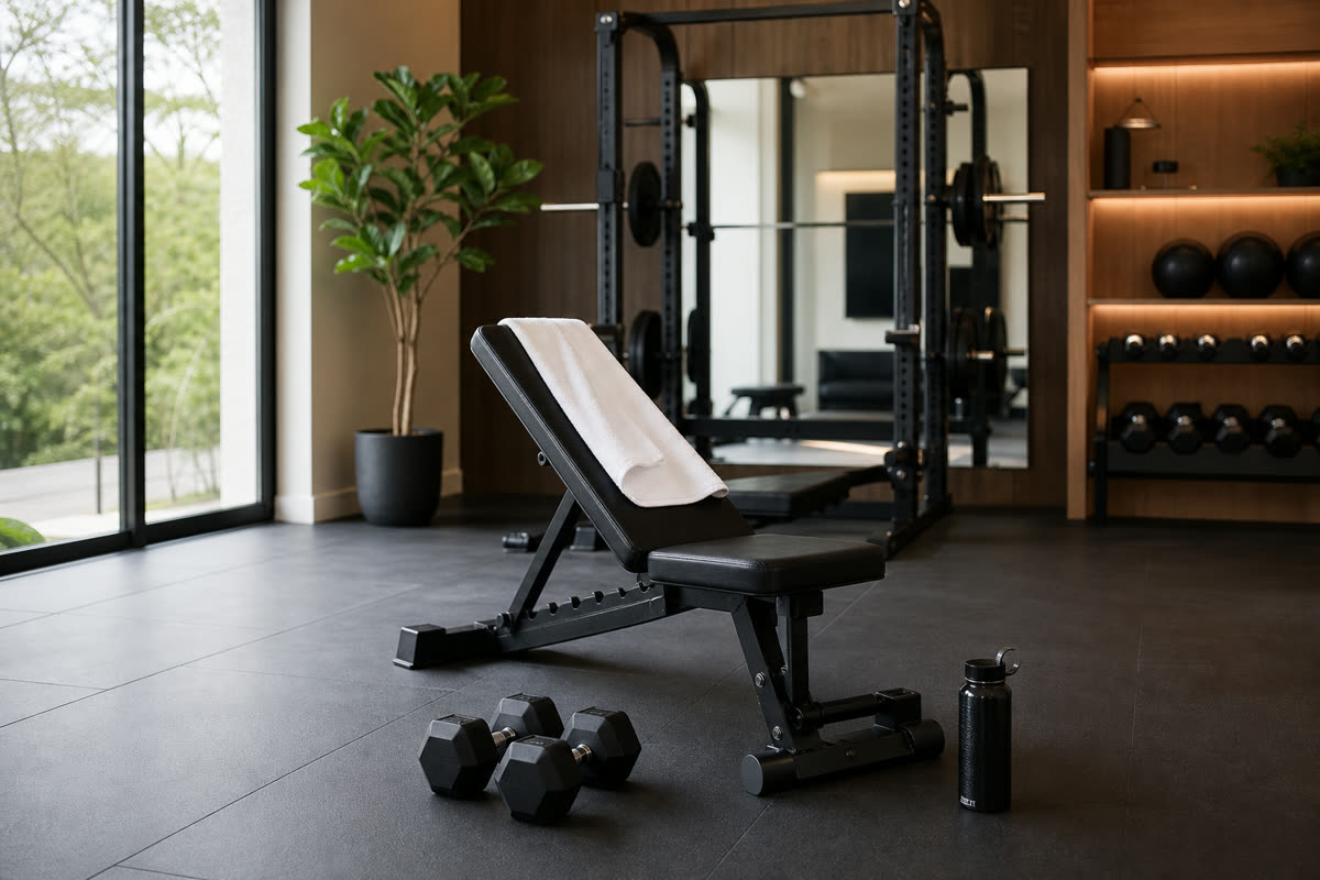 Weight bench and dumbbells for physical wellness