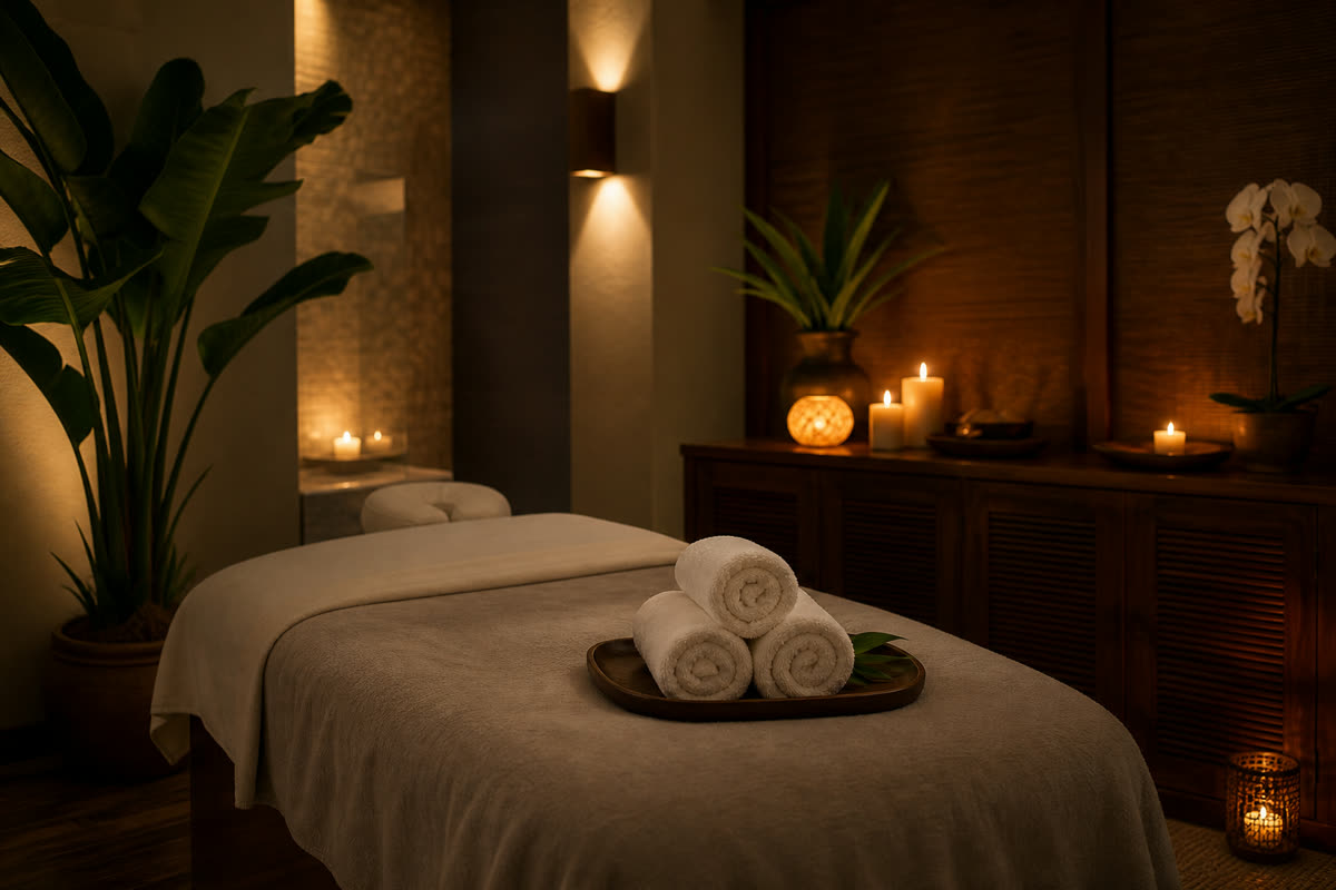 Massage room with candles for recovery services