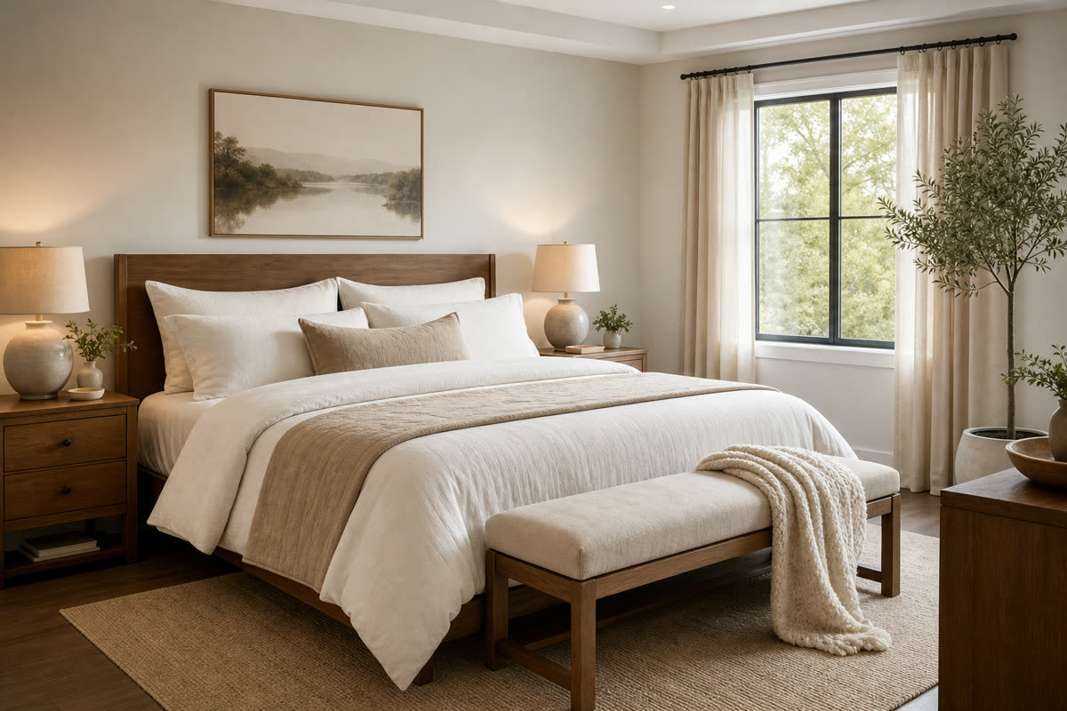 Calm bedroom for sleep restoration